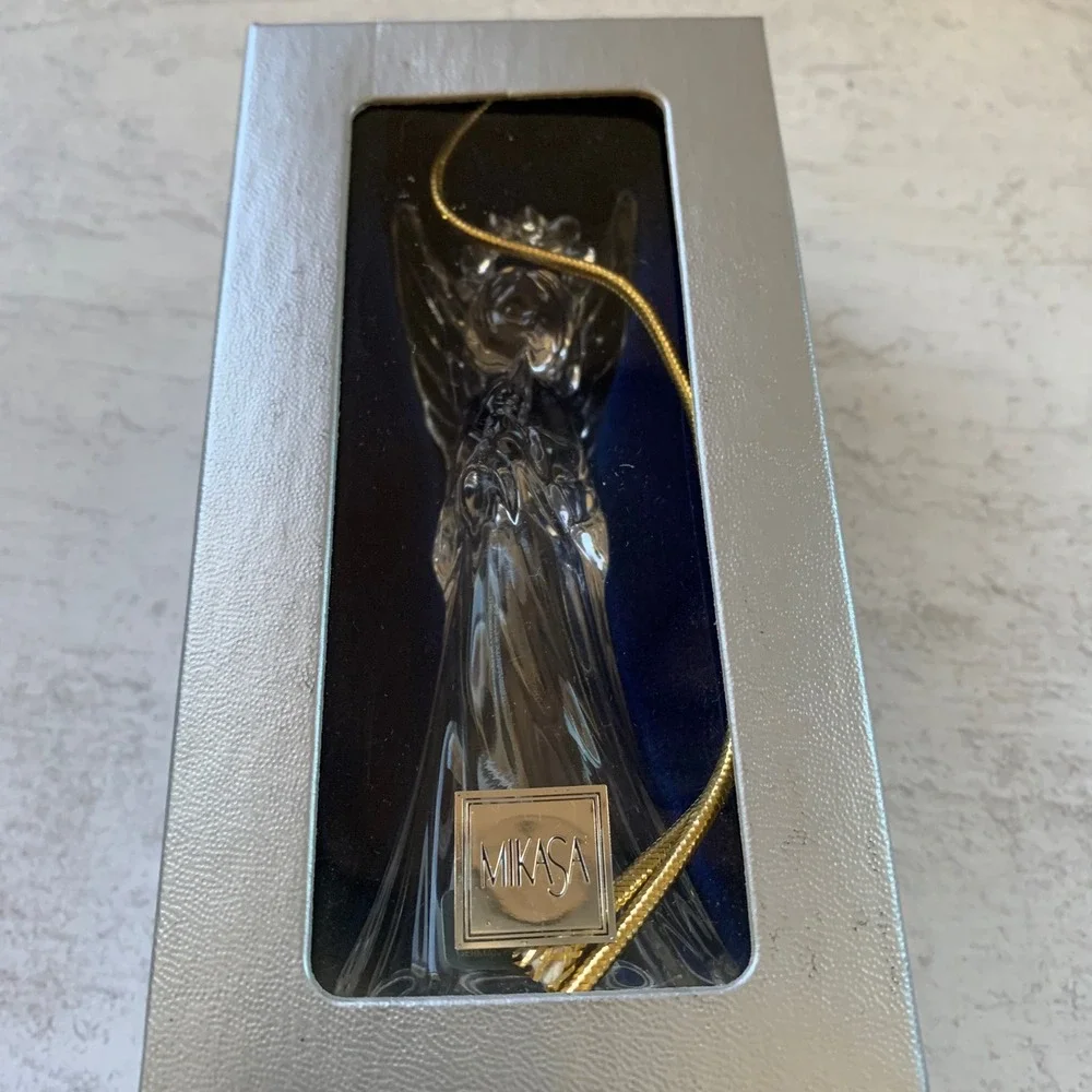 Mikasa Heavenly Music Trumpeting Angel Ornament Set of 3 Crystal with Gold Chain